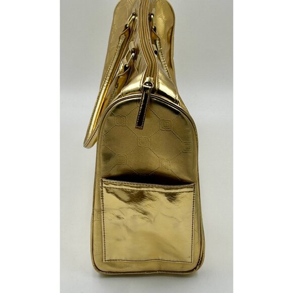 BCBGMAXAZRIA Tote Bag Women's 18x10x5 Metallic Gold Satchel Logo Embossed Y2K - Picture 6 of 8